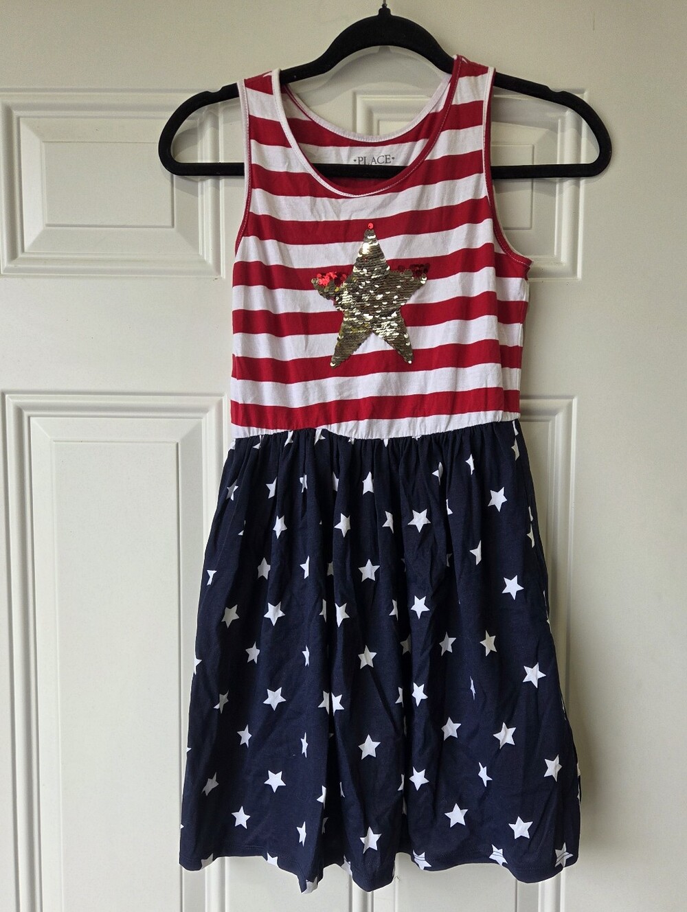 The Childrens Place Girls' Red White Blue Star Striped Dress